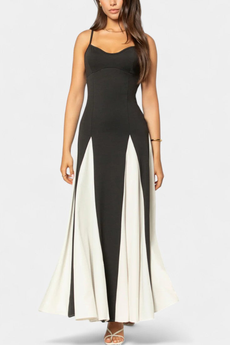 Catalina Vestido Maxi Bicolor de Tirantes Finos