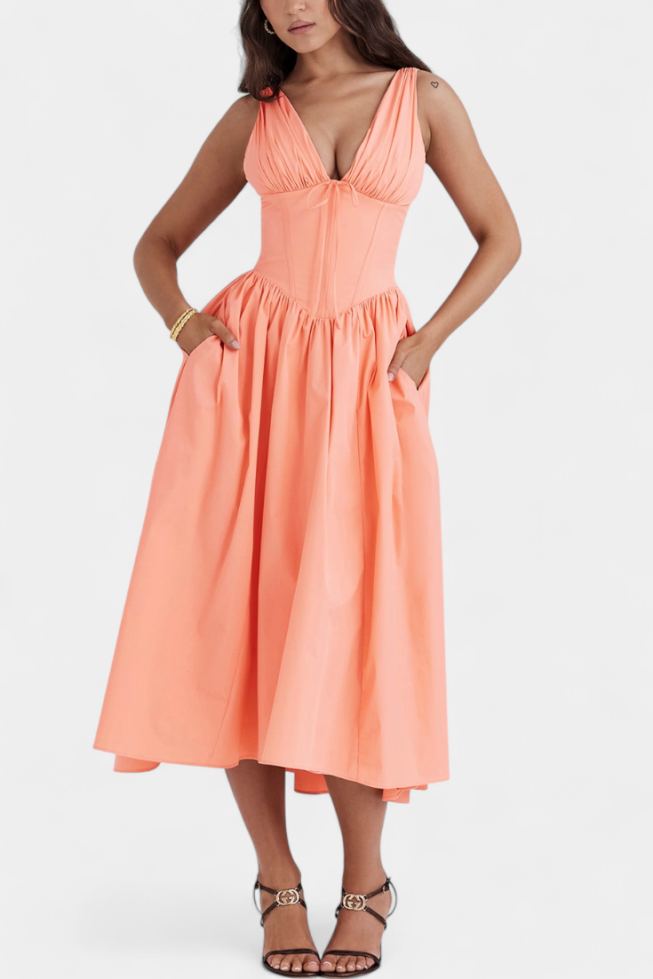 Margie Vestido Midi de Escote en V y Estampado Floral Romántico