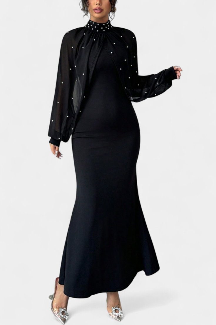 Atenea Vestido Halter de Malla con Mostacillas