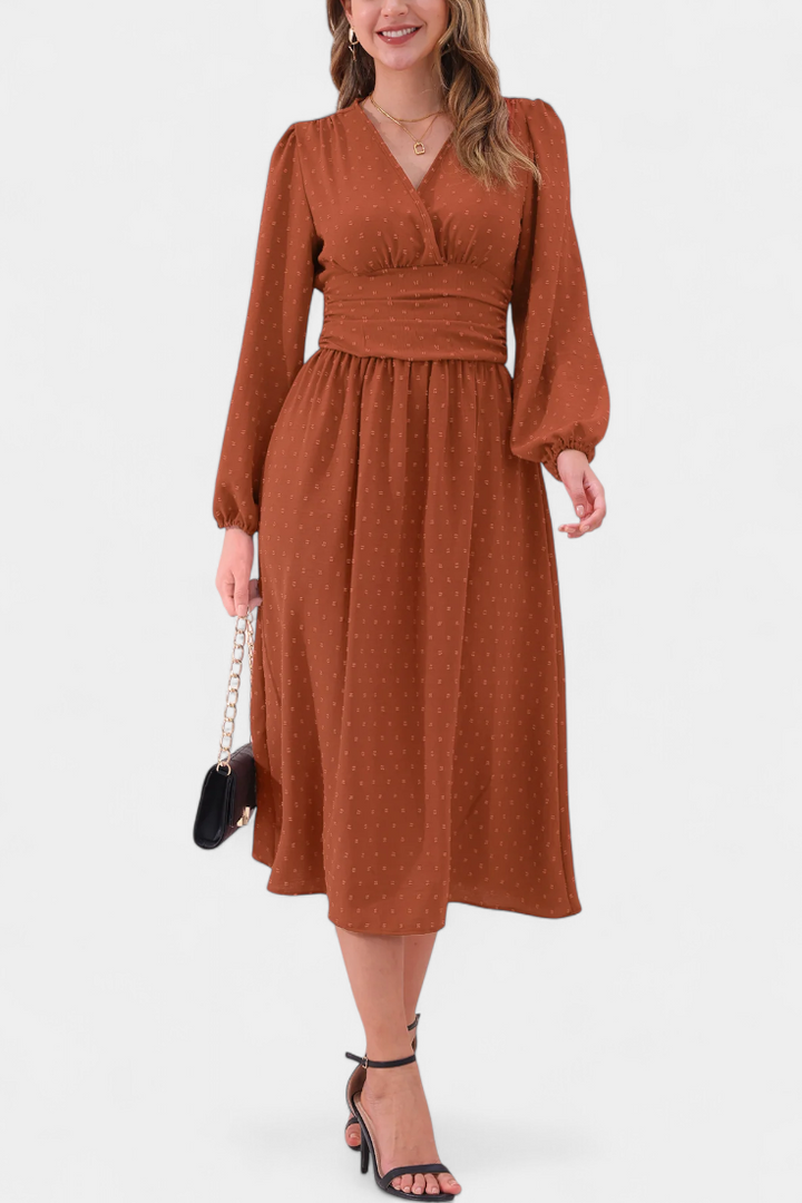 Faela Vestido Midi de Oficina con Lunares Suizos