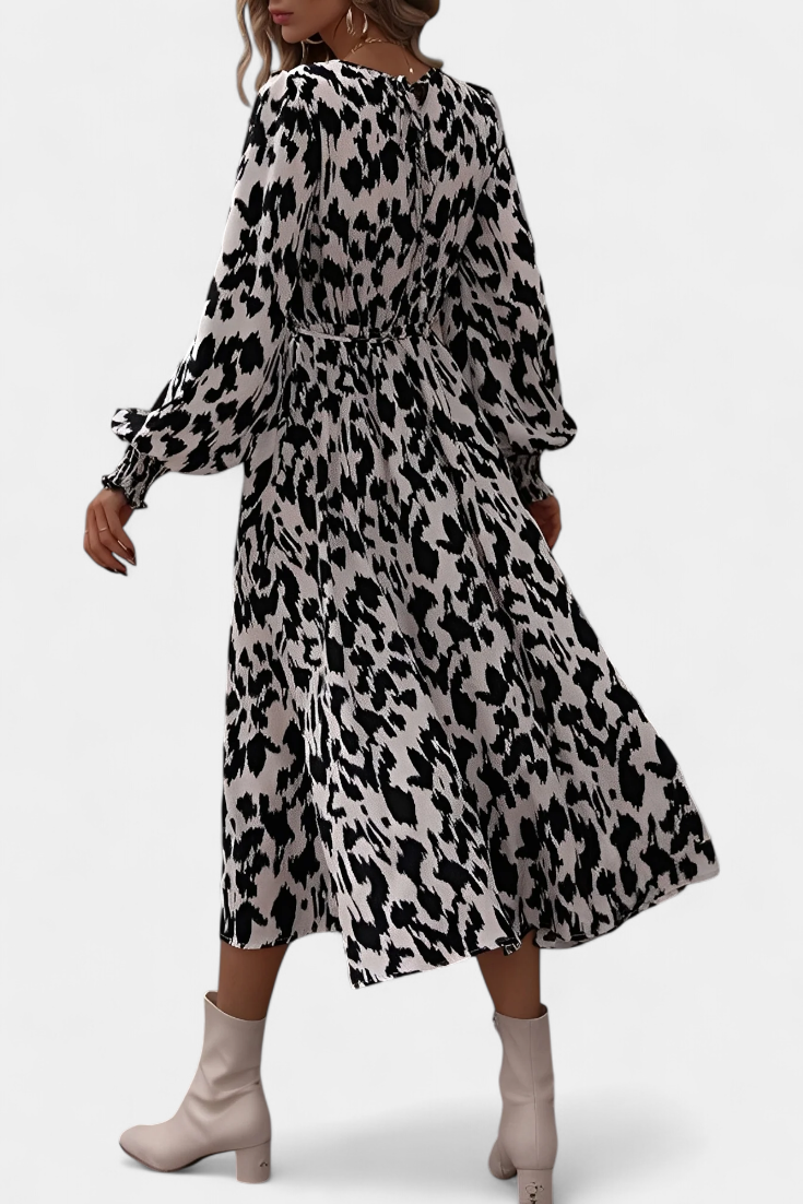 Nerin Vestido A-Line de Leopardo con Cintura Ajustable