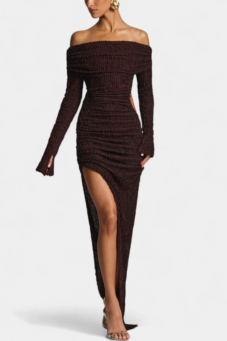 Fiammetta Vestido Maxi Ruchado con Corte y Abertura Alta