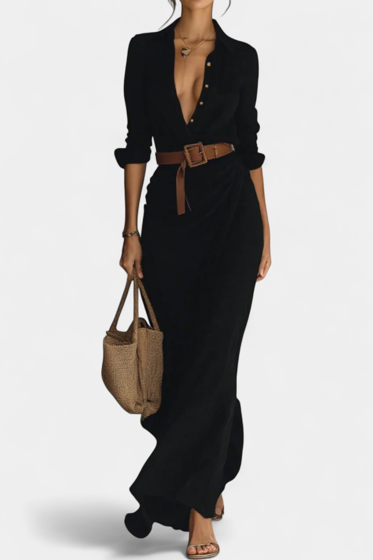 Souline Maxi Dress with Lapel and Long Sleeve