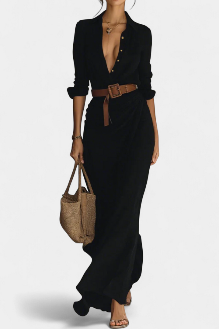 Souline Maxi Dress with Lapel and Long Sleeve
