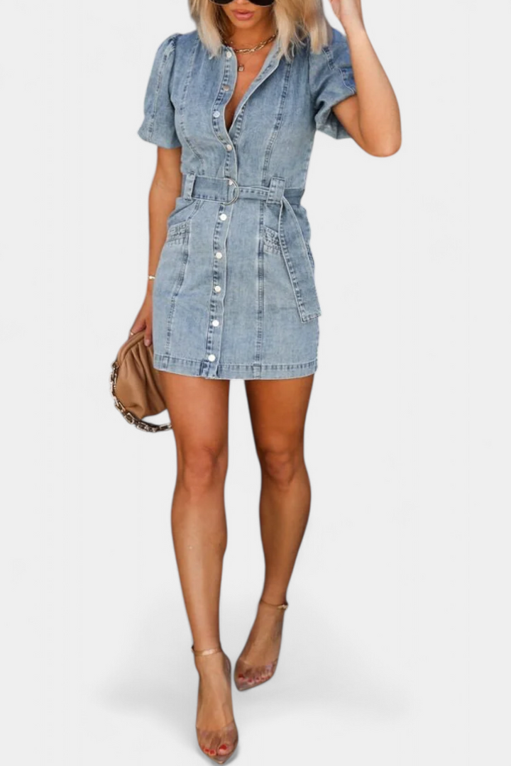 Orlena Vestido Mini de Denim Lavado