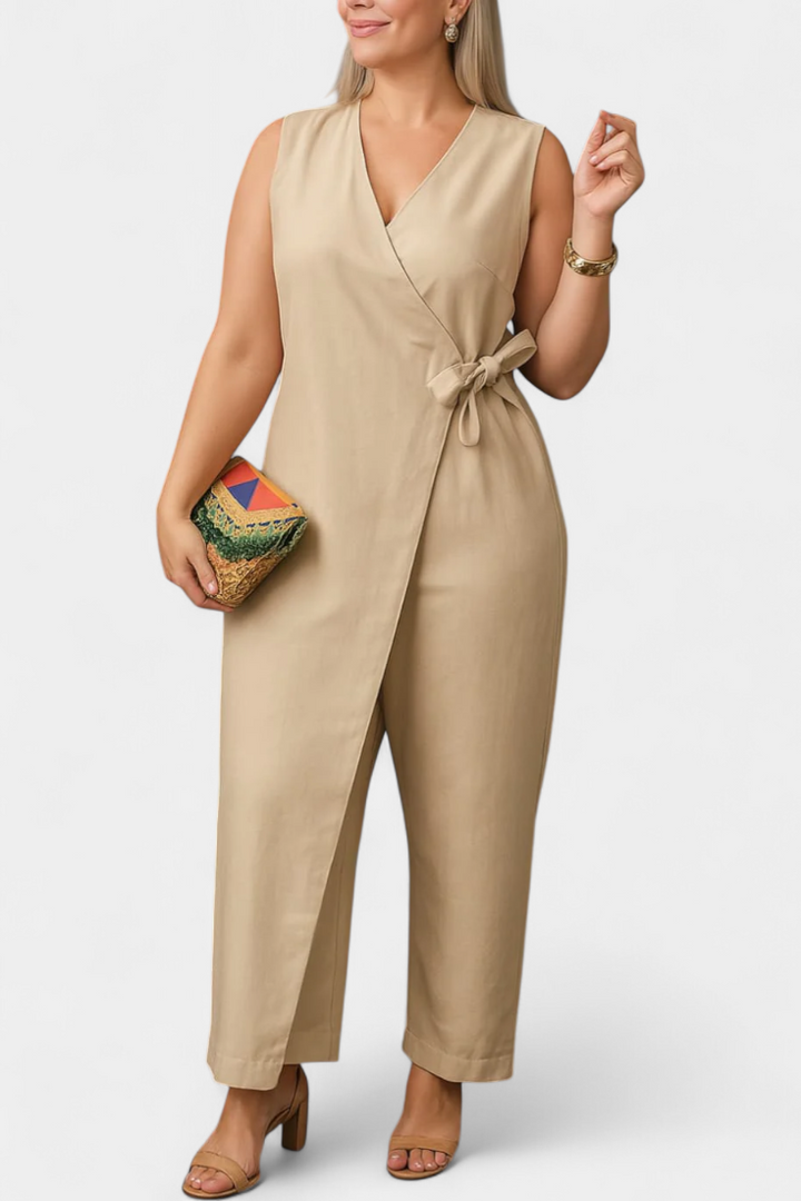 Zoe Mono Elegante con Escote en V y Cinturón Ajustable