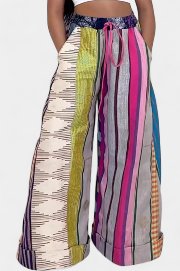 Claudine Pantalones Casual de Pierna Ancha con Estampado a Rayas