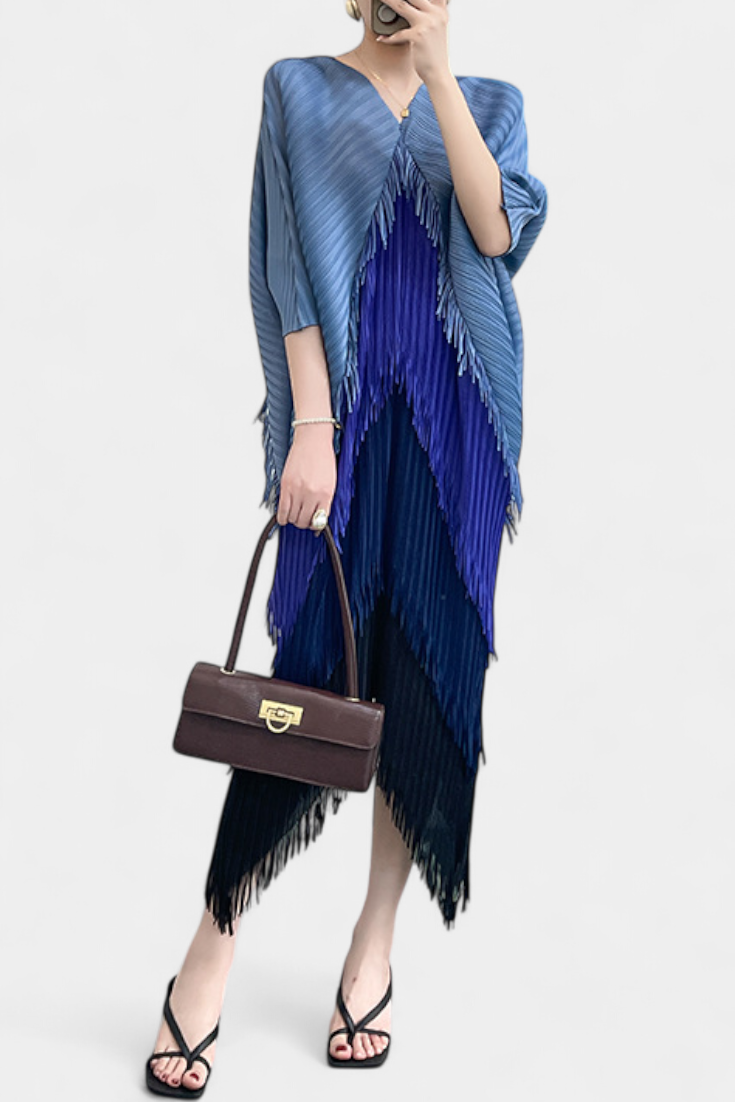 Andalusia Vestido con Borlas y Bloques de Color Contrastantes