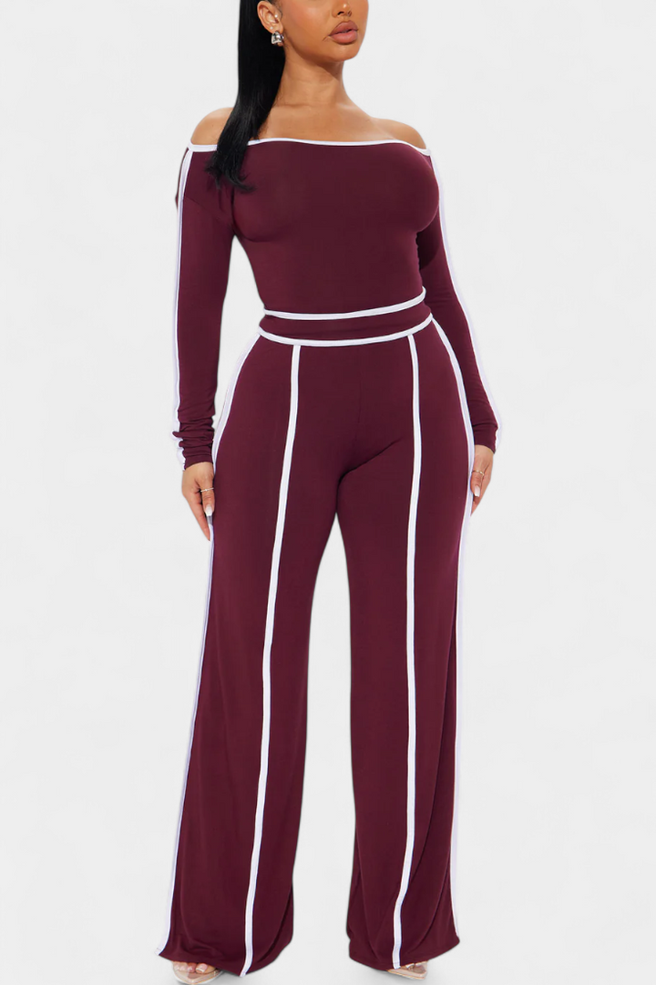 Krystelle Conjunto Off-Shoulder con Pantalón de Corte Recto