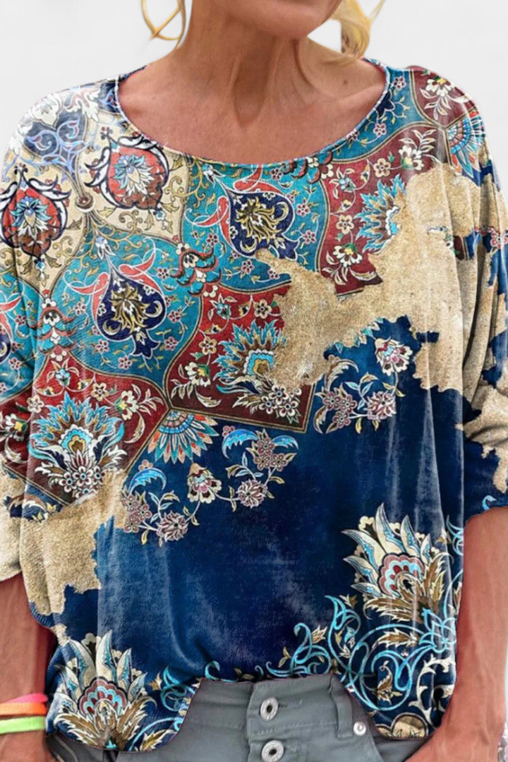 Omari Blusa Holgada de Estampado Bohemio Retro