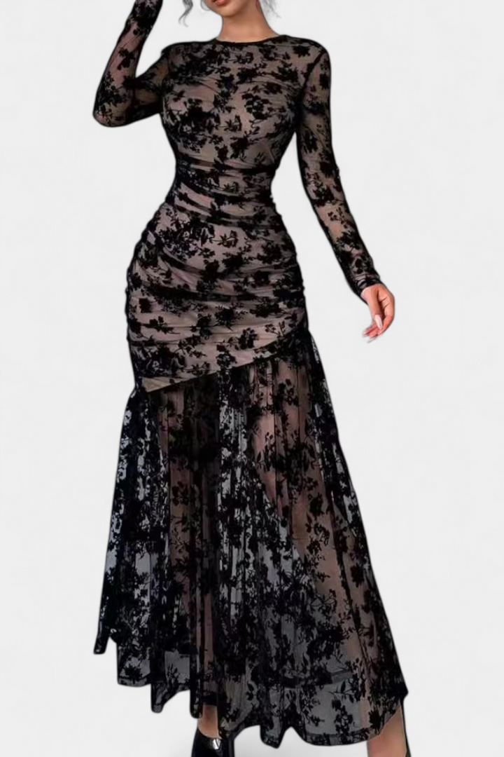 Alvana Vestido Largo Floral de Cuello Redondo