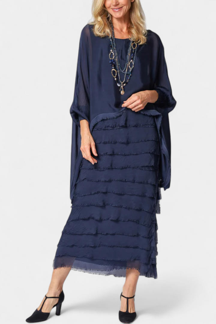 Rosaria Vestido Midi con Volantes y Bordes Deshilachados