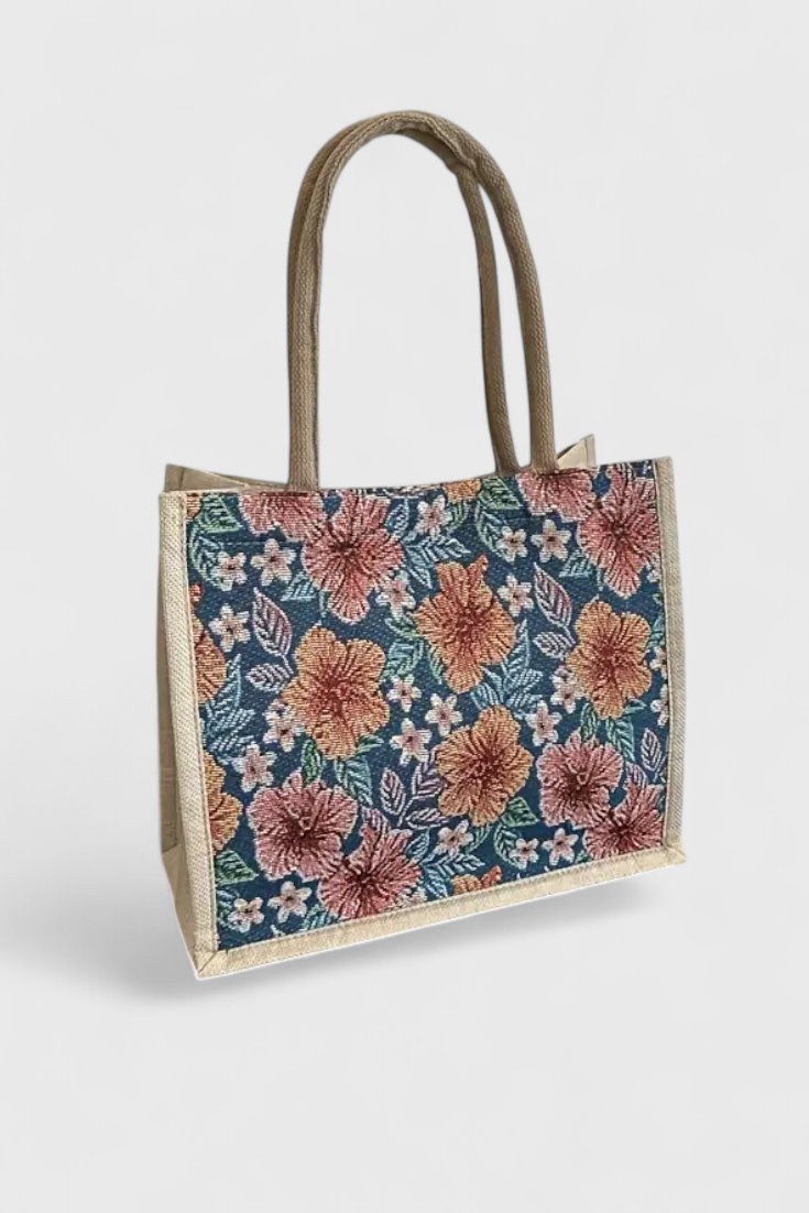 Taila Bolsa de Yute con Estampado Floral y Diseño Ecológico