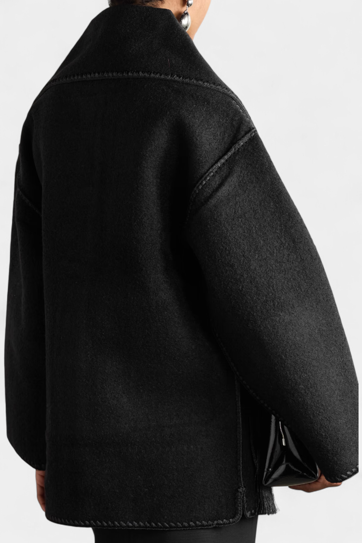 Pauline Abrigo de Corte Suelto con Bufanda de Flecos Incorporada