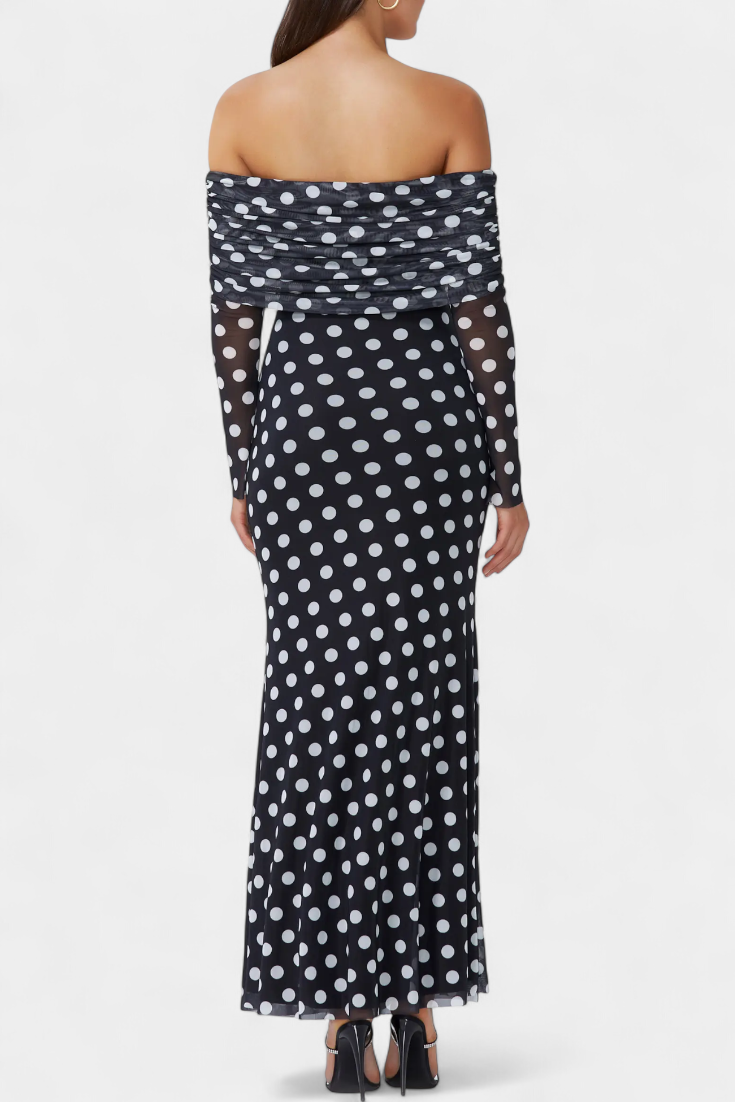 Elinda Vestido Largo Off-Shoulder de Lunares
