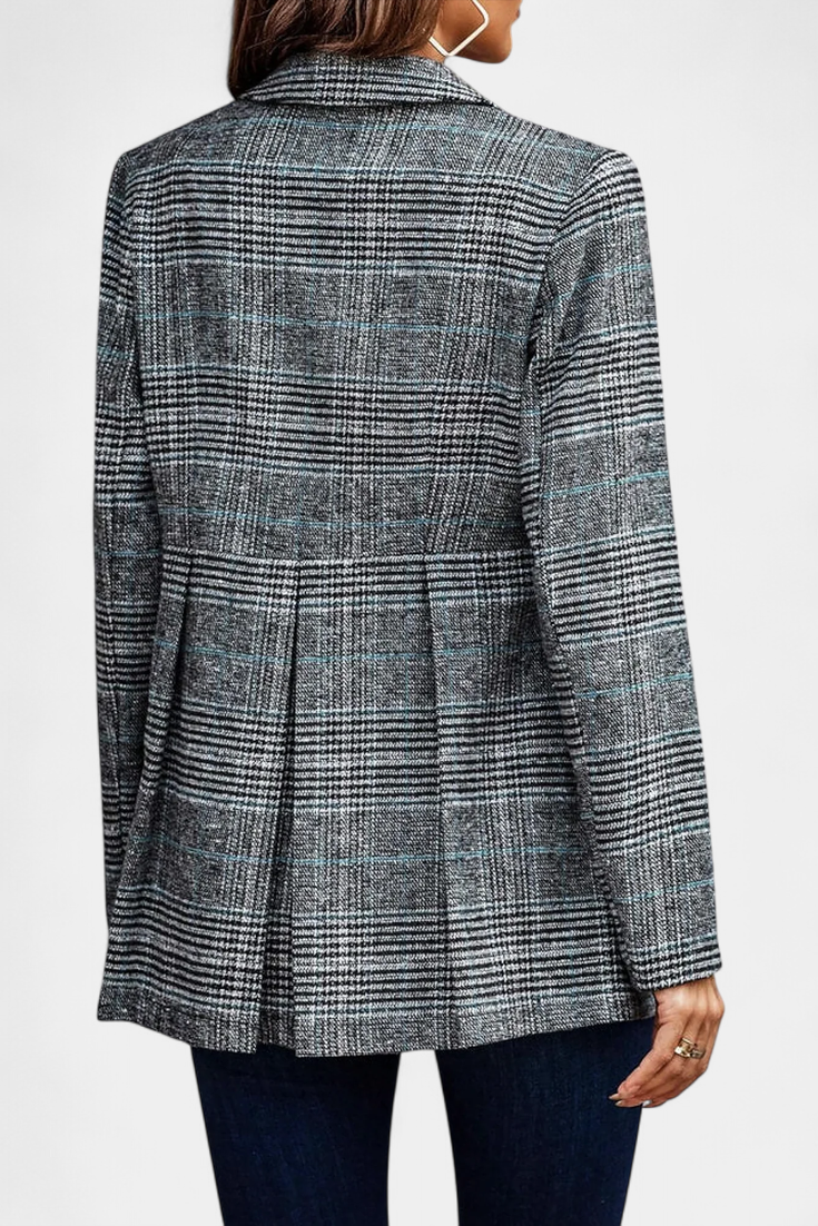 Calico Blazer Peplum a Cuadros con Solapa de Muesca