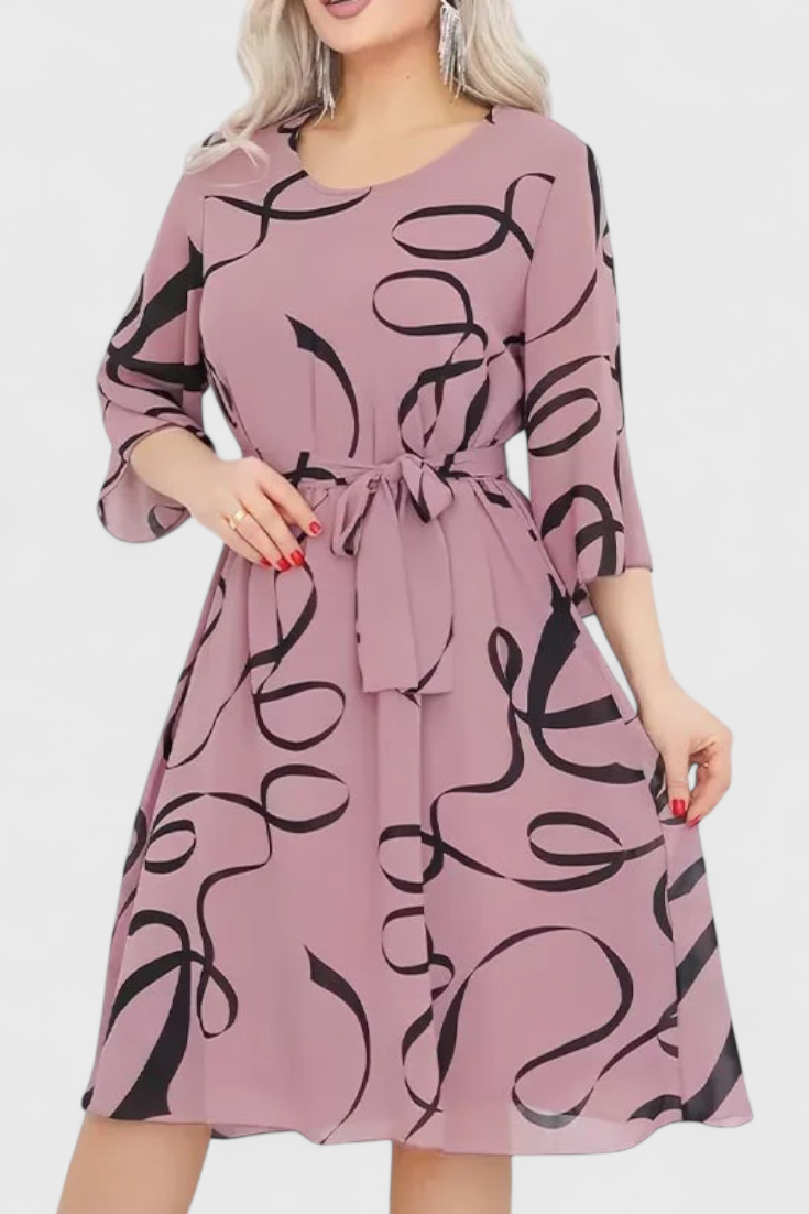 Ame Vestido Midi Estampado con Cinturón y Corte Versátil