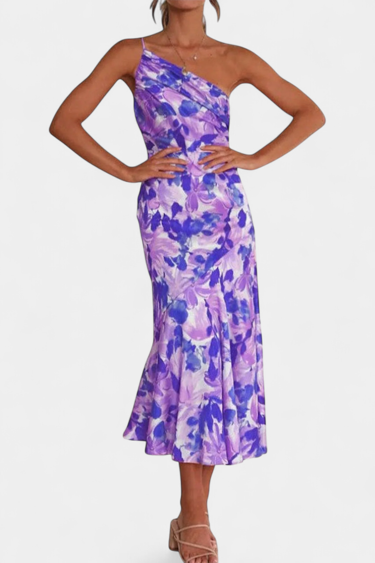 Reya Vestido Asimétrico de Un Hombro con Estampado Floral