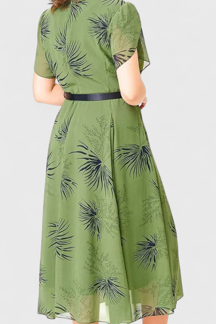 Lupita Vestido Midi de Chiffon Verde con Corte en A