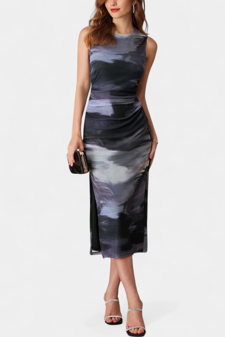 Helaia Vestido Largo con Abertura y Estampado Digital