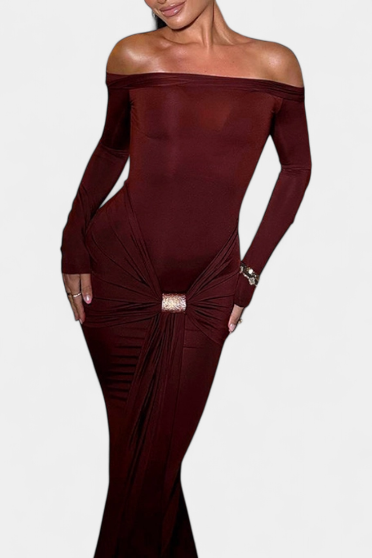 Vesna Vestido Cruzado de Un Hombro con Manga Larga