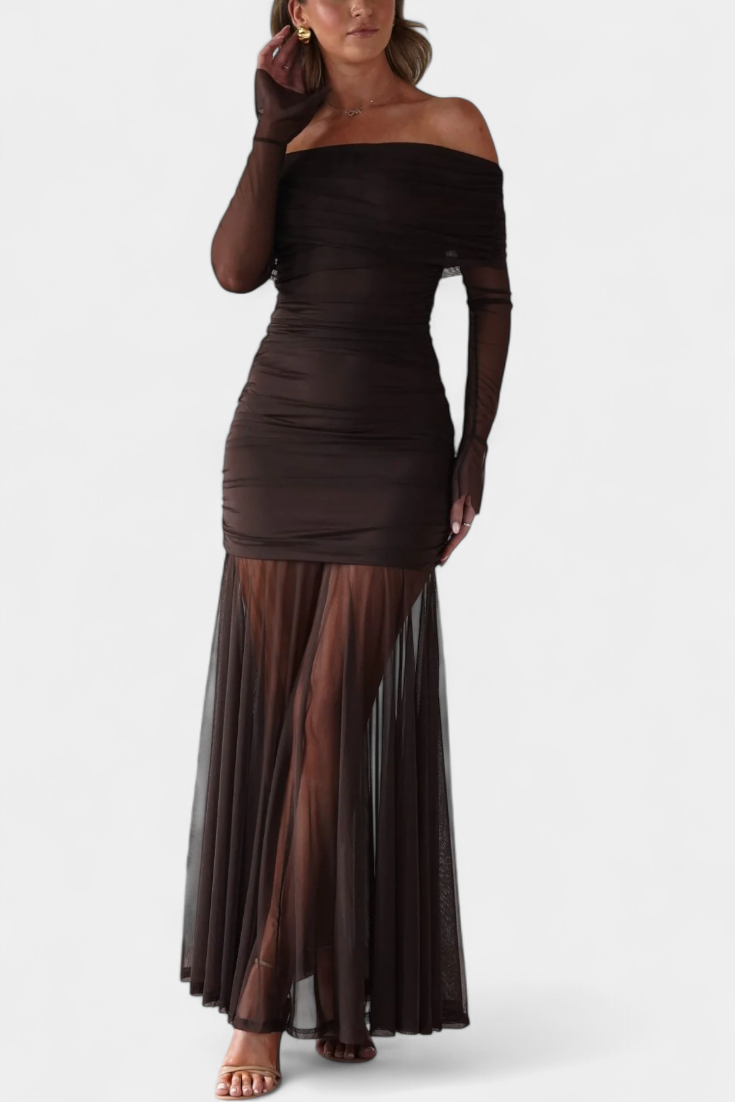 Desiree Vestido Maxi Strapless con Fruncidos Esculturales