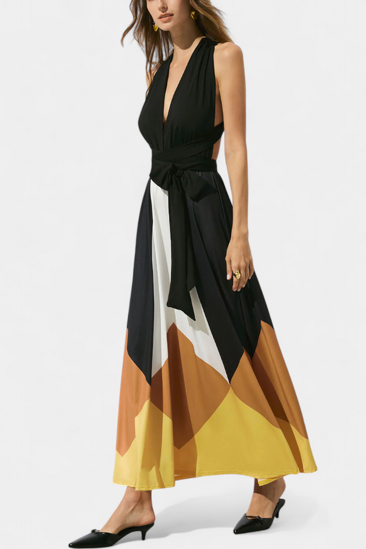 Nava Vestido Largo Polimórfico con Espalda Abierta y Silueta Versátil