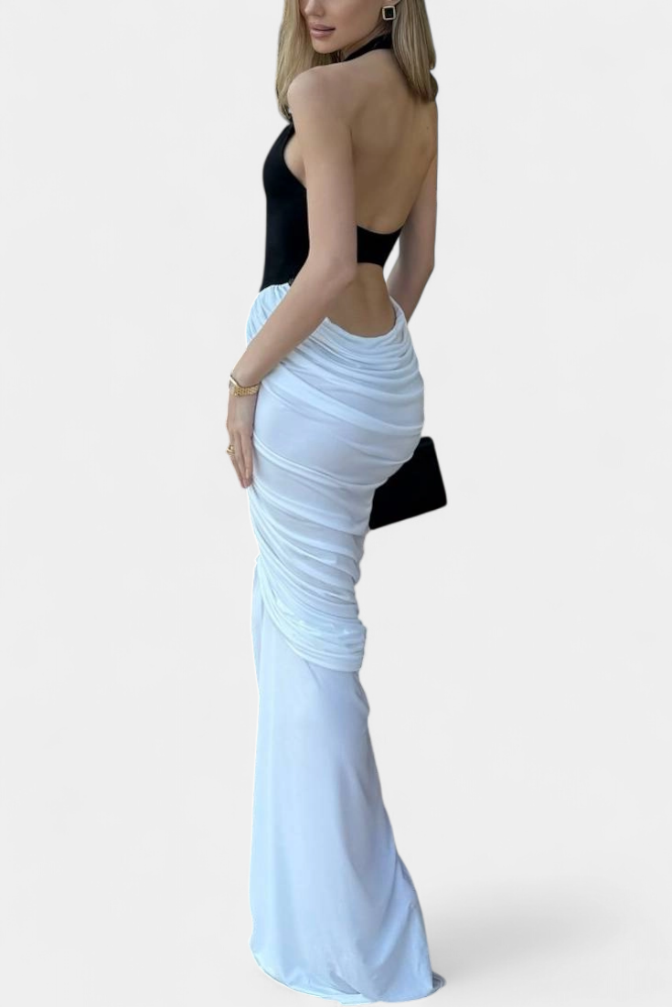 Ariana Vestido Midi Bicolor con Plisado