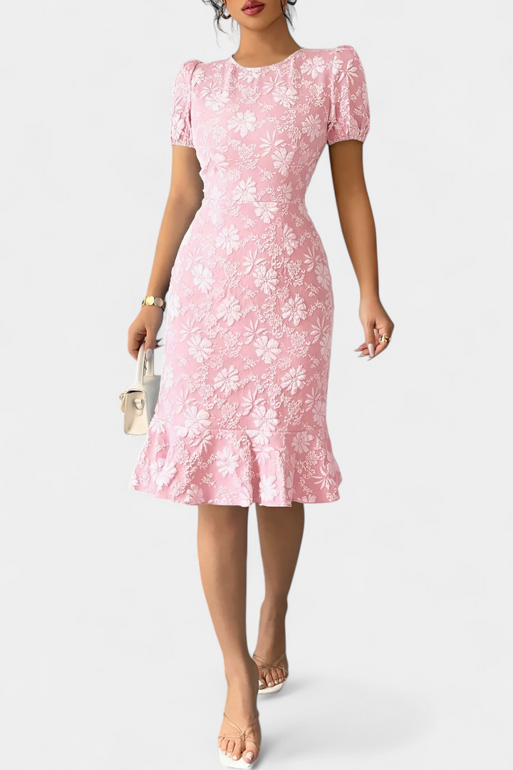 Champel Vestido Midi Bodycon con Mangas Abullonadas