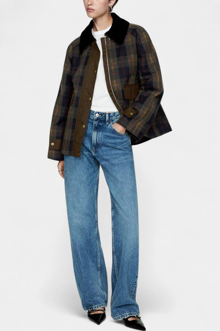 Ausra Chaqueta de Corte Recto con Estampado de Cuadros