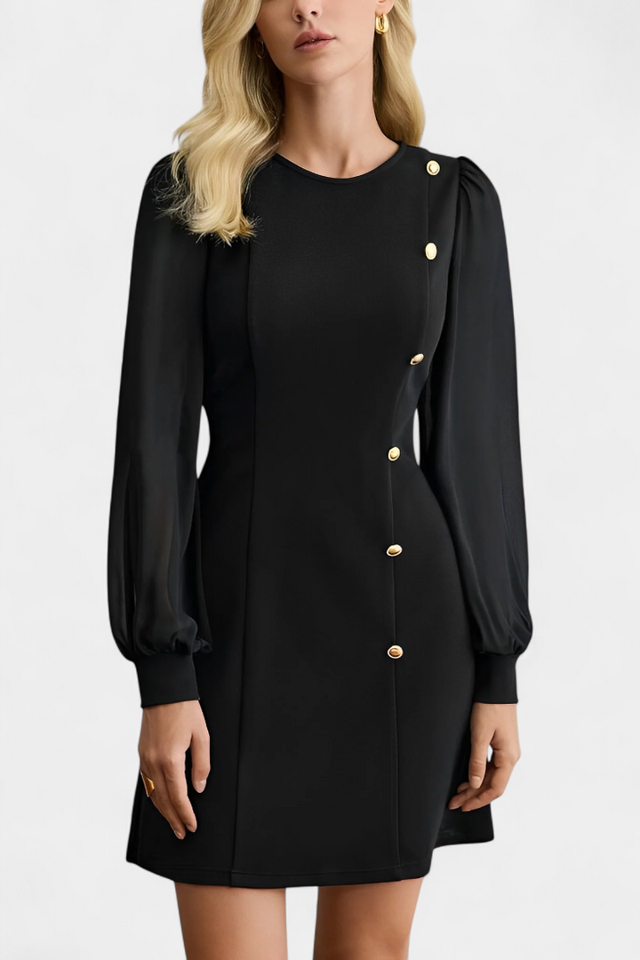 Jacequeline Vestido A-Line con Botones y Cuello Redondo