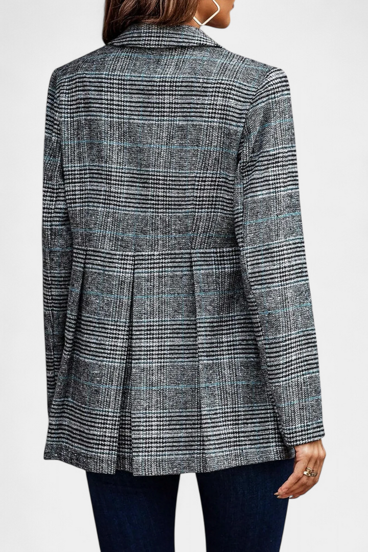 Calico Blazer Peplum a Cuadros con Solapa de Muesca