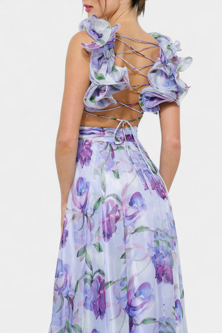 Shazia Vestido Largo Estampado Sin Espalda