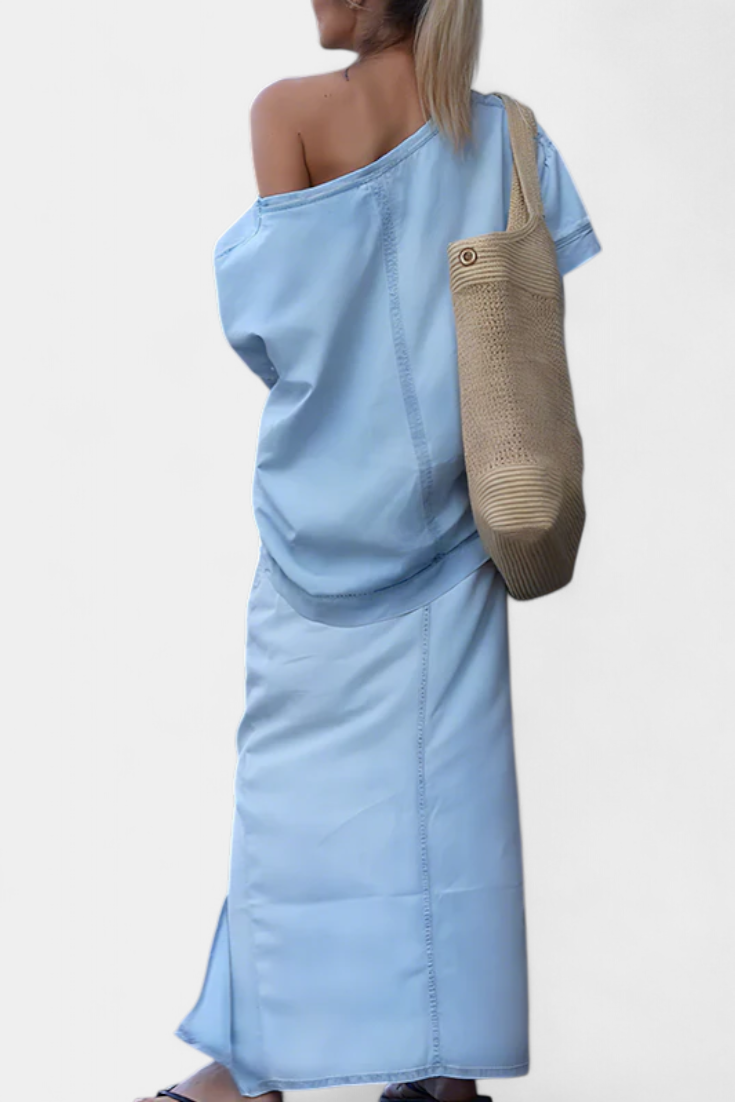 Apolonia Conjunto Vaquero Asimétrico con Abertura Elegante