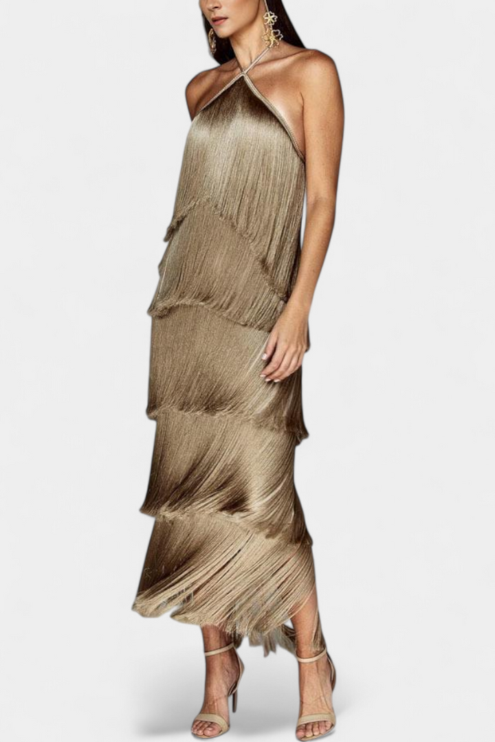 Saidey Vestido con Flecos y Espalda Descubierta