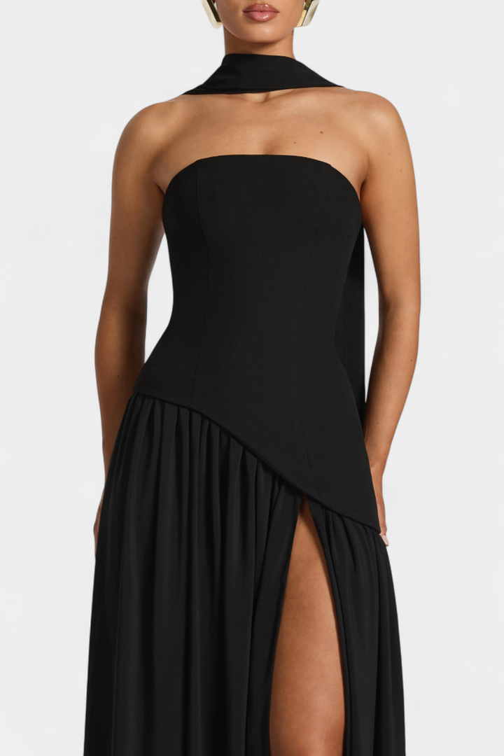 Celaena Vestido Maxi Off Shoulder de Chiffon con Abertura Lateral