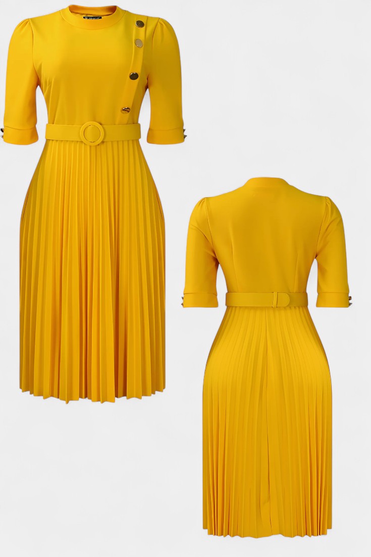 Zandie Vestido con Pliegues y Botones Decorativos