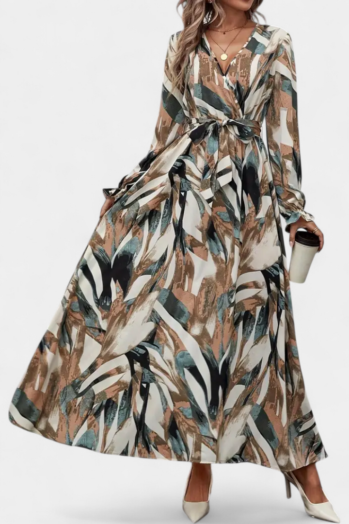 Basel Vestido Largo de Manga Larga con Escote en V