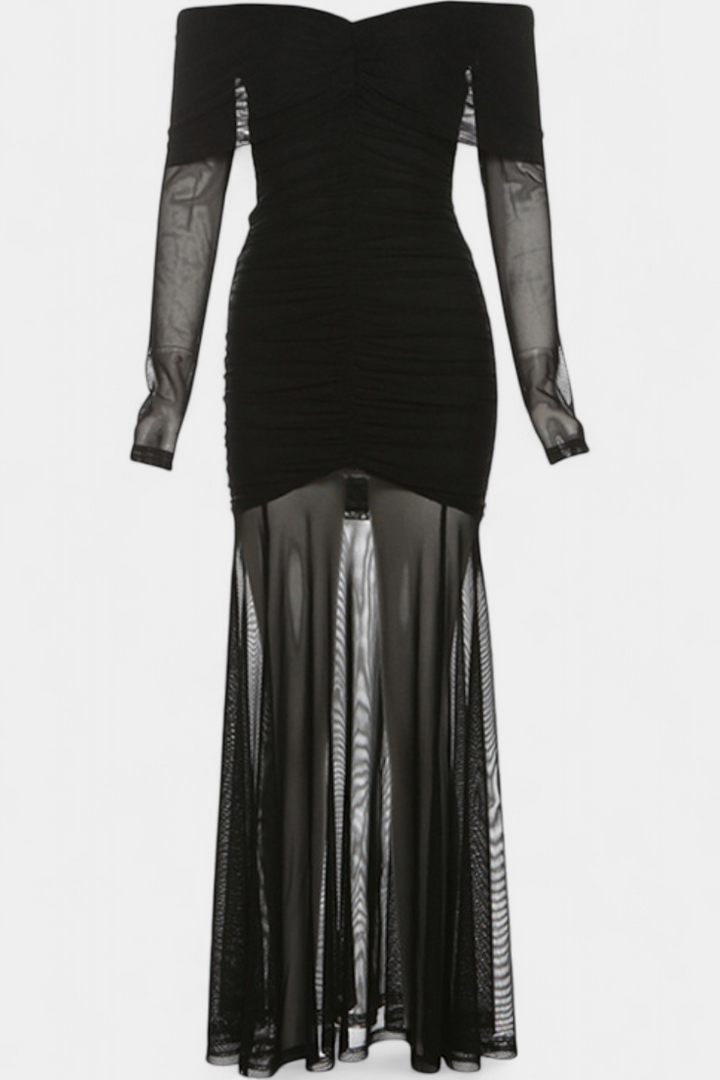 Cornella Vestido Maxi Strapless con Fruncidos Esculturales