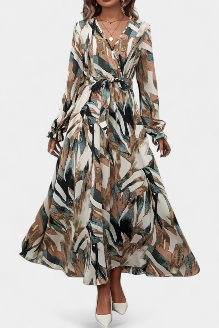 Basel Vestido Largo de Manga Larga con Escote en V