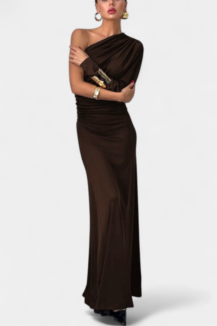 Maybelle Vestido Largo Plisado de Un Solo Hombro