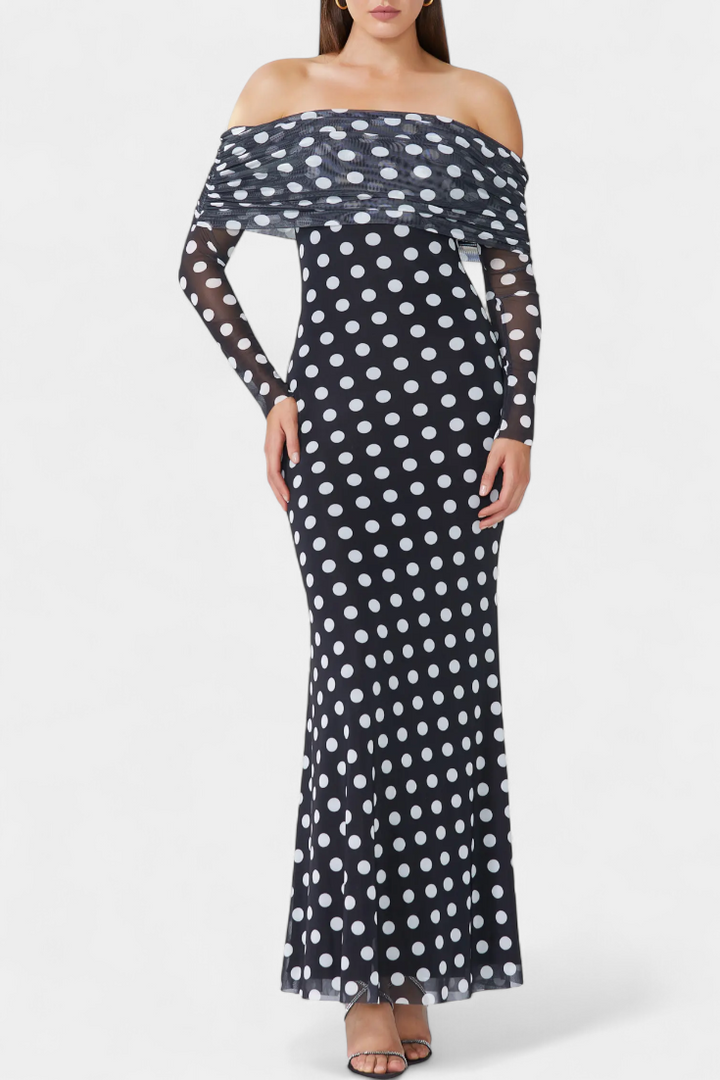 Elinda Vestido Largo Off-Shoulder de Lunares