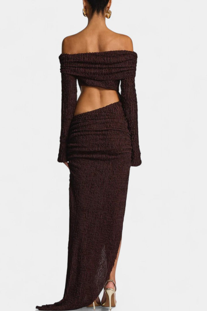 Fiammetta Vestido Maxi Ruchado con Corte y Abertura Alta