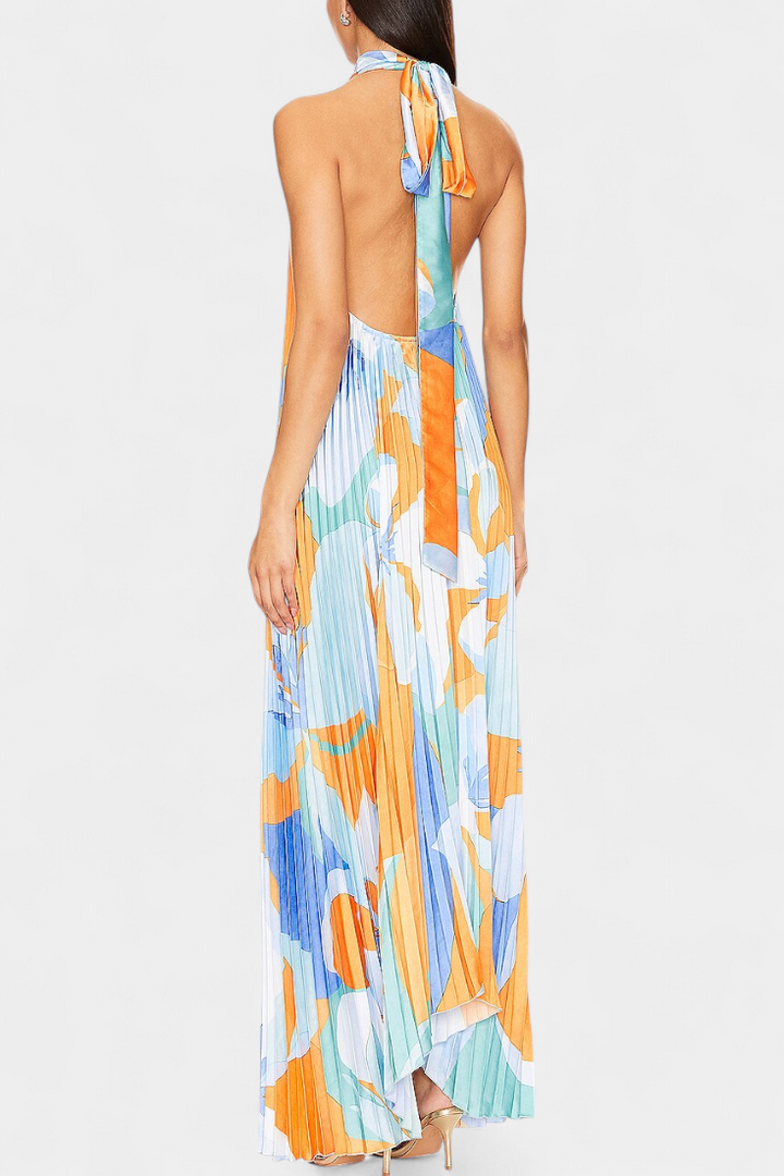 Giselle Vestido Largo Plisado con Escote Halter y Movimiento Elegante