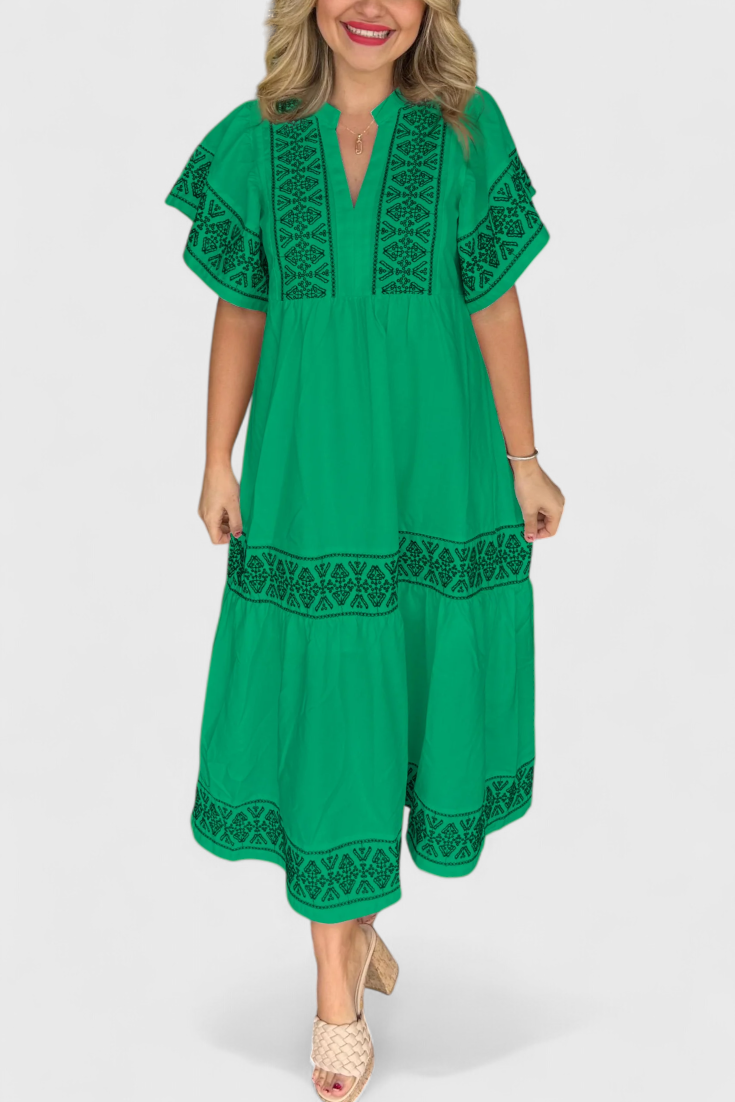 Allona Vestido Maxi Boho con Escote en V y Corte Relajado