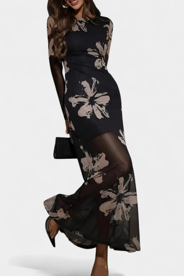 Aldona Vestido Elegante de Tobillo con Estampado Floral