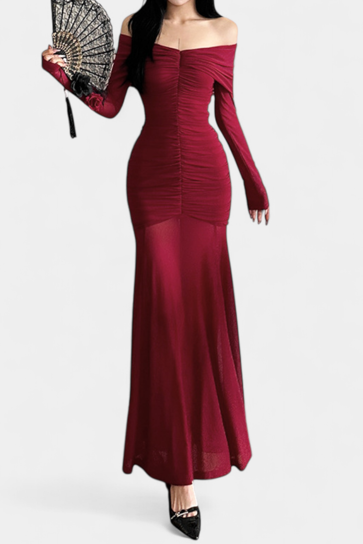 Cornella Vestido Maxi Strapless con Fruncidos Esculturales