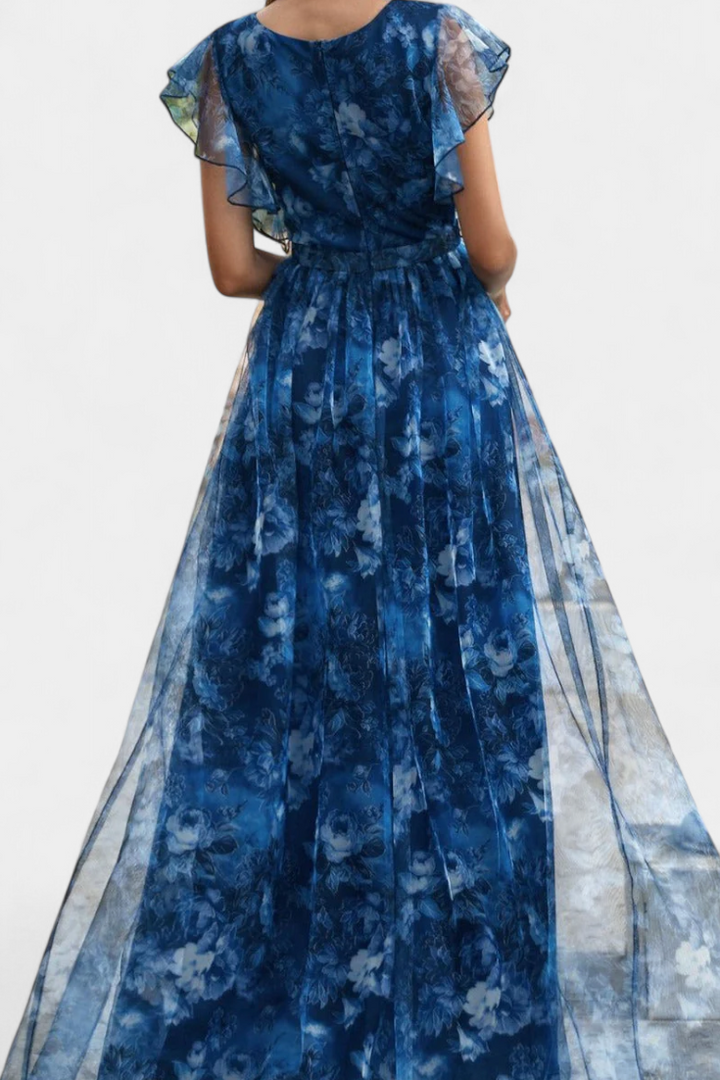 Mariana Vestido Largo Aireado de Chifón con Estampado Floral