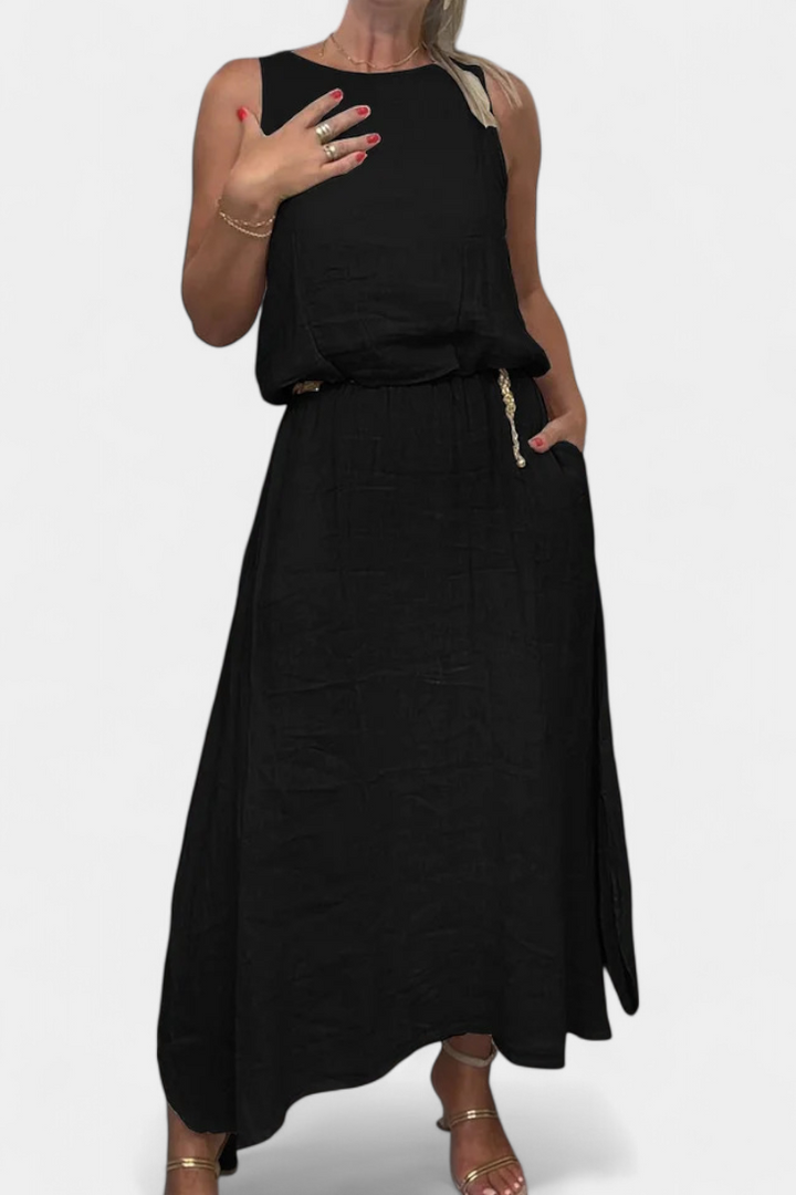 Meliora Conjunto en Lino y Algodón con Chaleco Sin Mangas y Falda