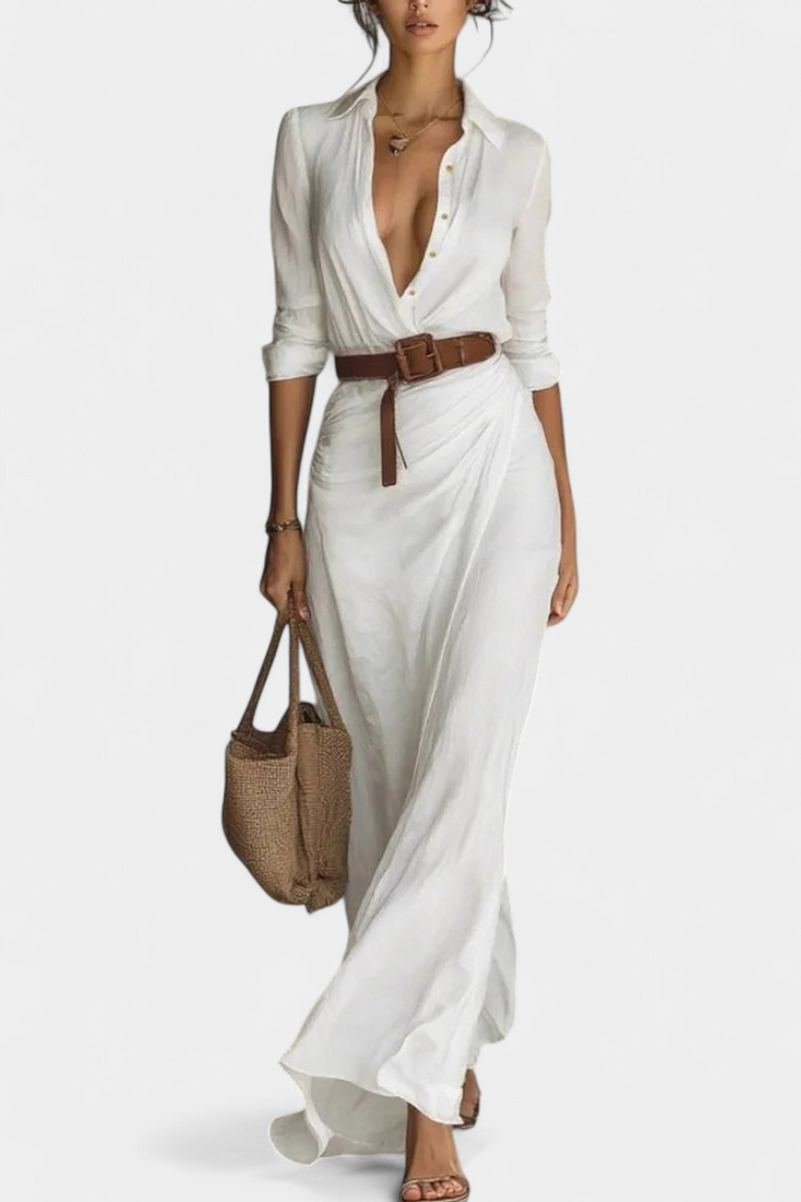 Souline Maxi Dress with Lapel and Long Sleeve